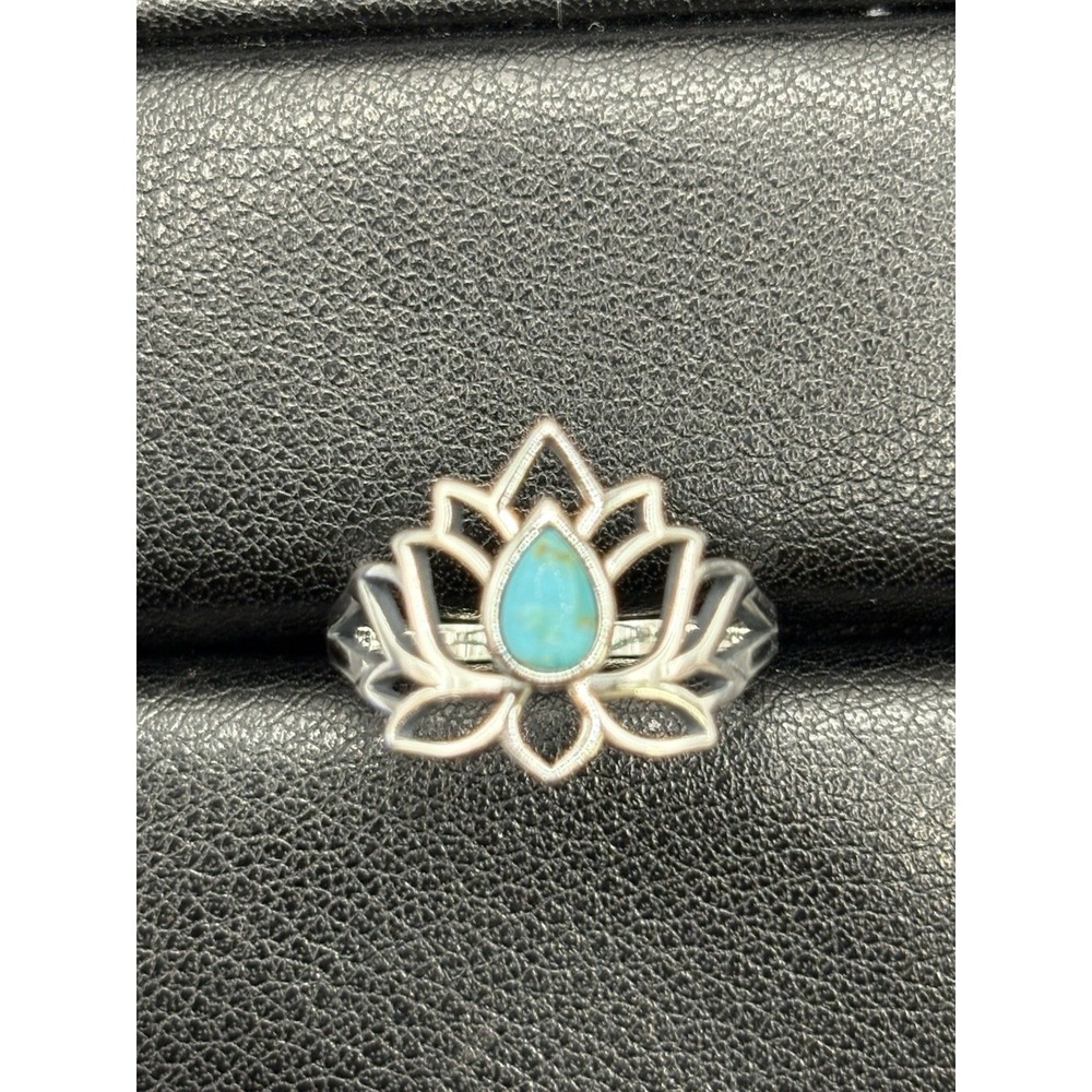 New Condition Sterling Silver Turquoise Lotus Ring Size 7 925 G8